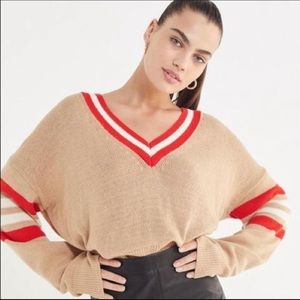 UO red and white striped beige sweater, size XS